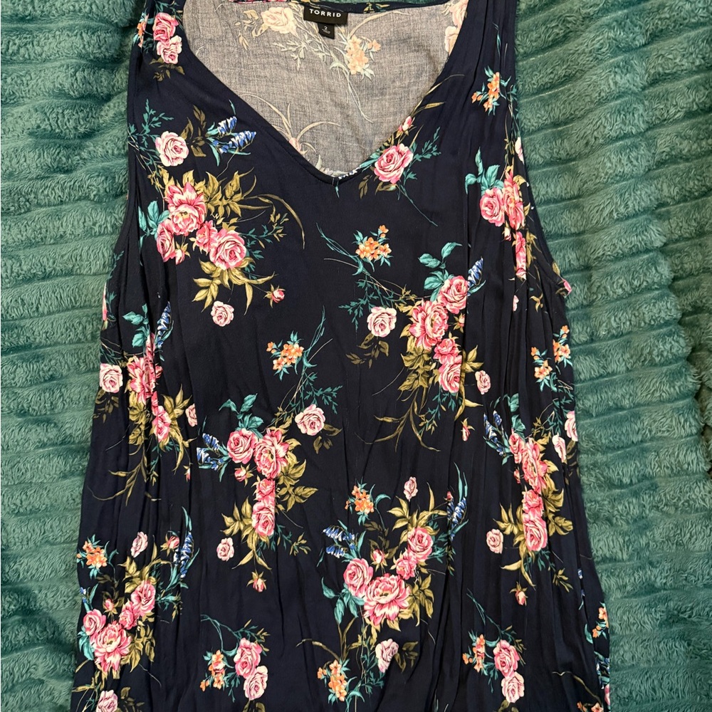torrid Navy Floral V-Neck Tunic with Pink Rose Print